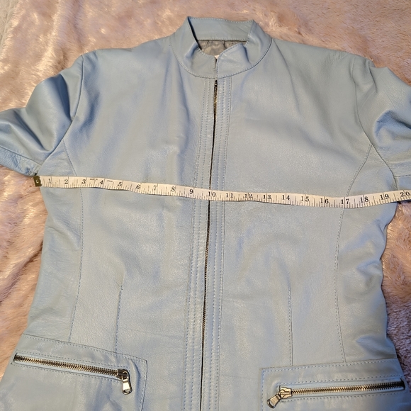 1973 Vintage Vera Pelle Sky Blue Leather Jacket - Medium/Large - Italian - Picture 5 of 16